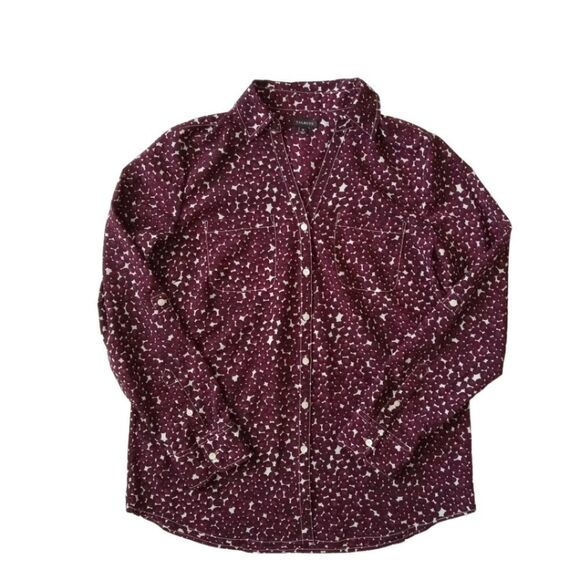 Talbots Burgundy Red Coffee Bean All Over Print Button Down Shirt Women's Medium - Picture 1 of 13